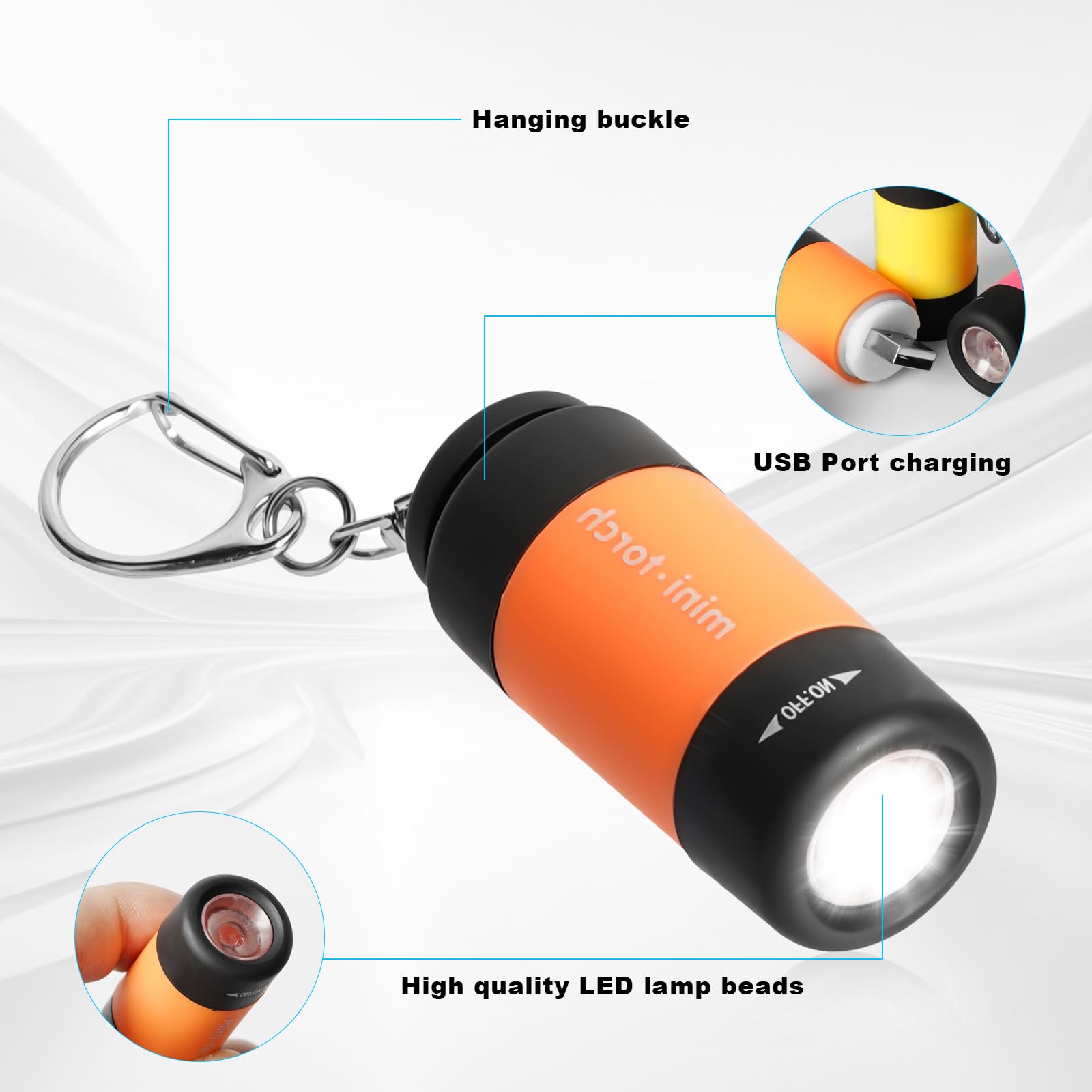 Mini Lampe Torche LED Porte-clés – Rechargeable USB, étanche IP65