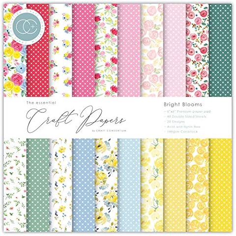 CRAFT CONSORTIUM LTD Craft Consortium Double-Sided Paper Pad 6"X6" 40/Pkg-Bright Blooms, 20 Designs, White Cover