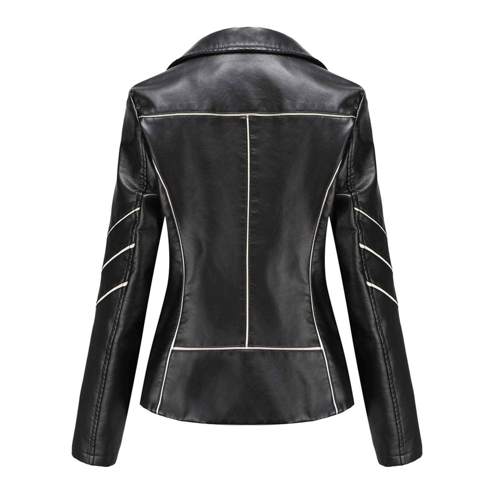 Lederjacke Damen Schwarz ,Bikerjacke Damen Kunstleder, Kunstlederjacke Damen Herbst Revers Motorradjacke mit Reißverschluss Ledermantel Langarm Bekleidung Slim Moto Biker Mantel Jacken Outdoorjacke