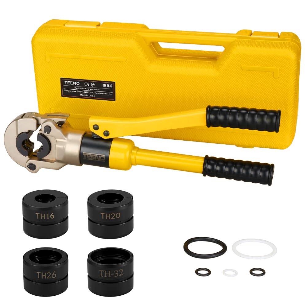 TEENO Pinza crimpatrice multistrato professionale (100 kN) – per tubi in plastica, alluminio e acciaio inossidabile, compatibile con raccordi TH16, TH20, TH26, TH32 (pinza TH16-32)