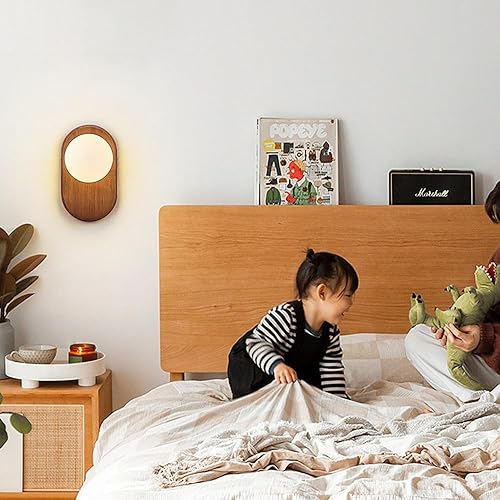 Miniatura 5 de Aplique de pared moderno de mediados de siglo, vidrio de leche, madera rústica, estilo vintage, para dormitorio, niños, mesita de noche, pasillo,
