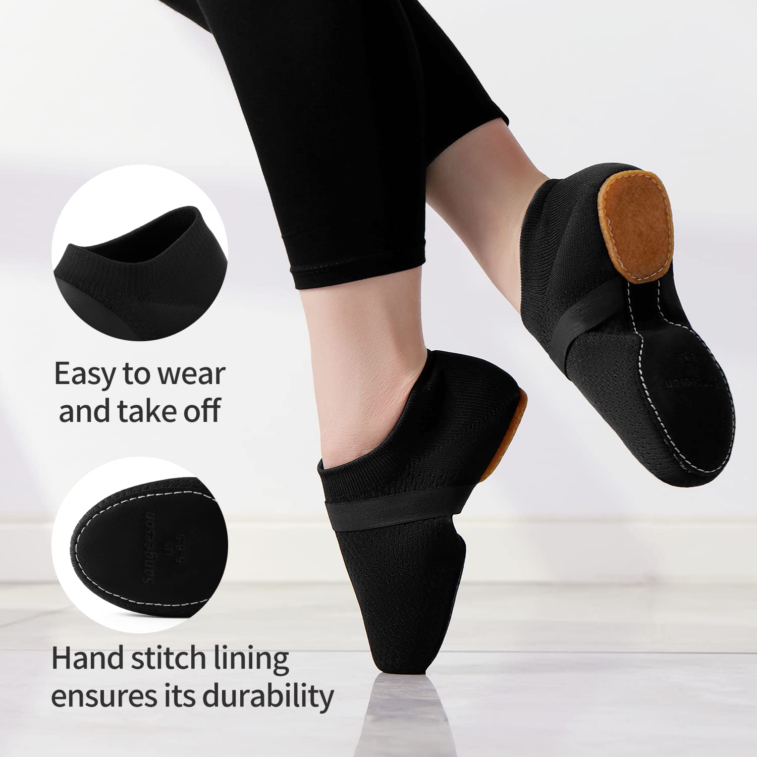 SANGEESON Jazz Shoe Slip-on for Women and Men's Dance Shoes, Black 8