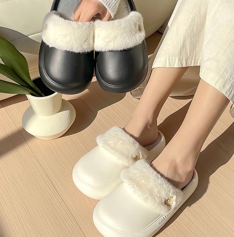 Fur Lined Platform Slippers Waterproof Cotton Slippers Winter Fuzzy Shoes Sandals for Women Men Indoor Outdoor3