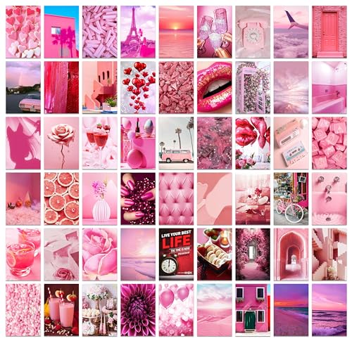 Image of Pack of 54 Pink Wall Collage Kit Posters - 4 x 6 Inches Wall Decor Poster - Wall Art For Bedroom, Living room, Office - 1 Tissue Tape