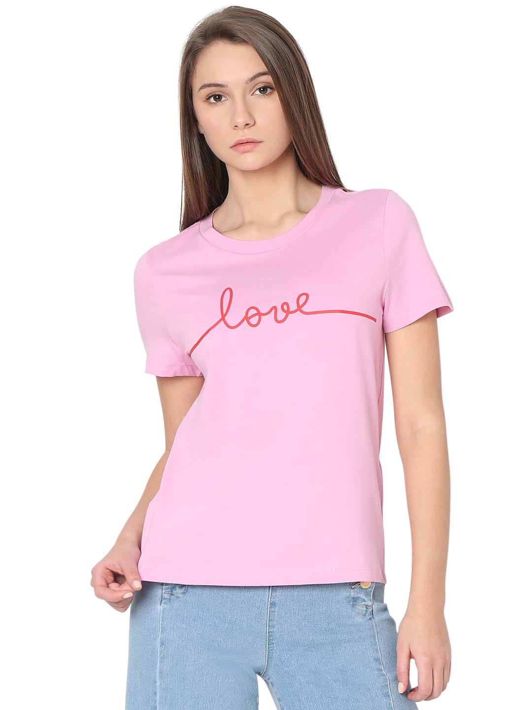 Vero Moda Round Neck Short Sleeves Typographic Printed Cotton Cotton Regular Fit T-Shirt in multi