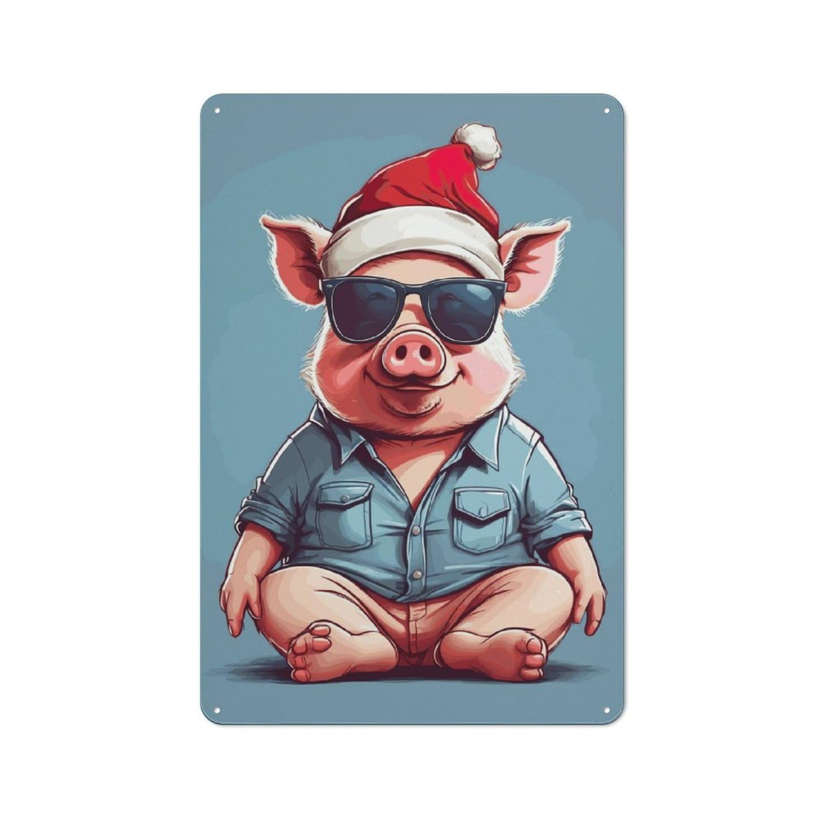 Junmoney Pig Christmas For Garden Room Or Summerhouse, Vintage Tin Sign 30X20cm, For Display In Garden Rooms And Summerhouses