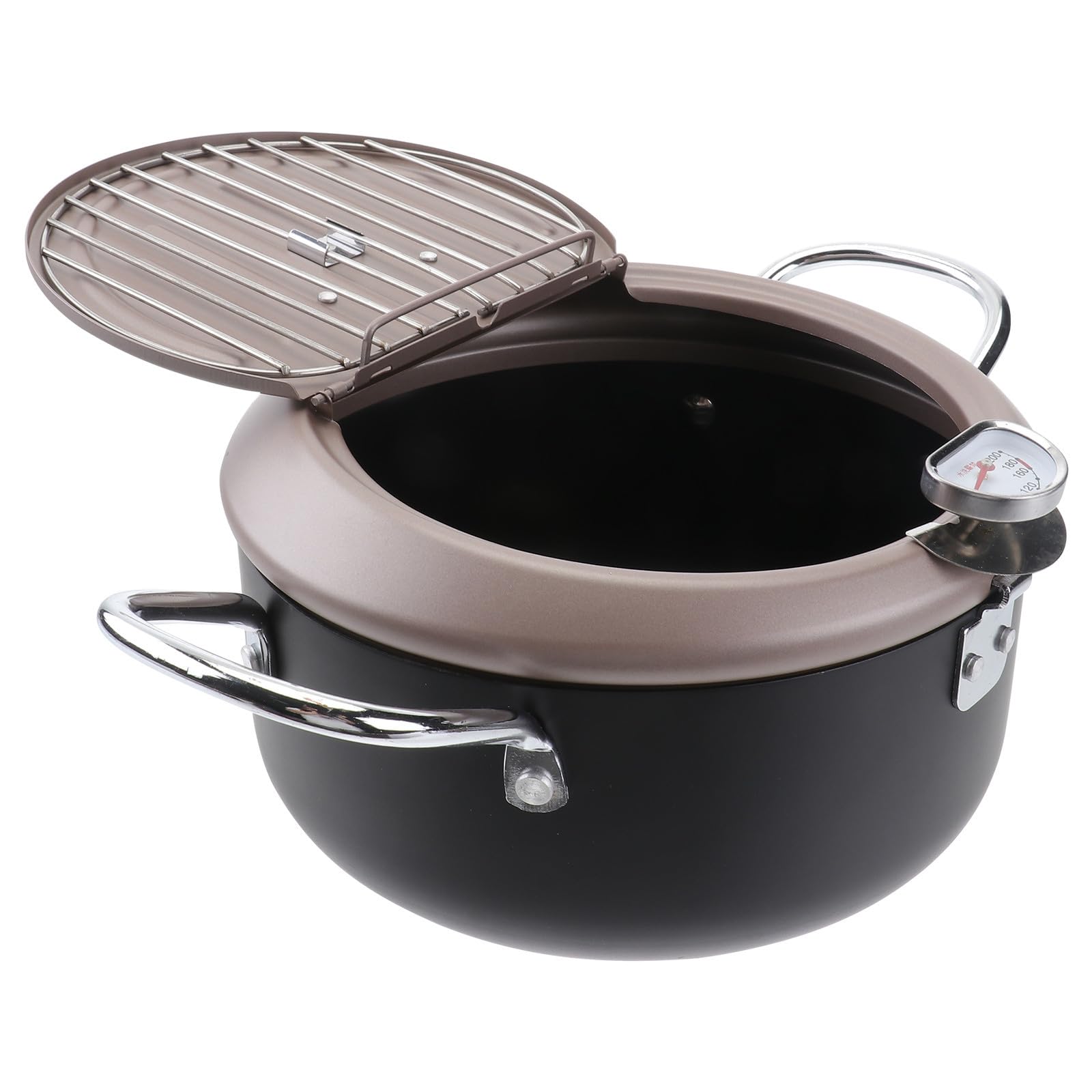POPETPOP Freidora Japonesa Termómetro y Filtro de Aceite Sartén Profunda Anti-Salpicaduras con Tapa y Rejilla para Escurrir Utensilio para Freír Cocina de Gas y Eléctrica