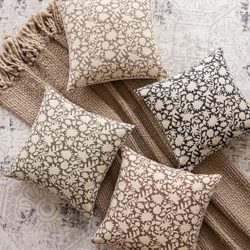 Image of Foindtower Set of 2 Decorative Neutral Floral Throw Pillow Covers Accent Farmhouse Cushion Covers Boho Vintage Pillowcase for Couch Sofa Bedroom Living Room Home Decor,24x24 Inch,Tan