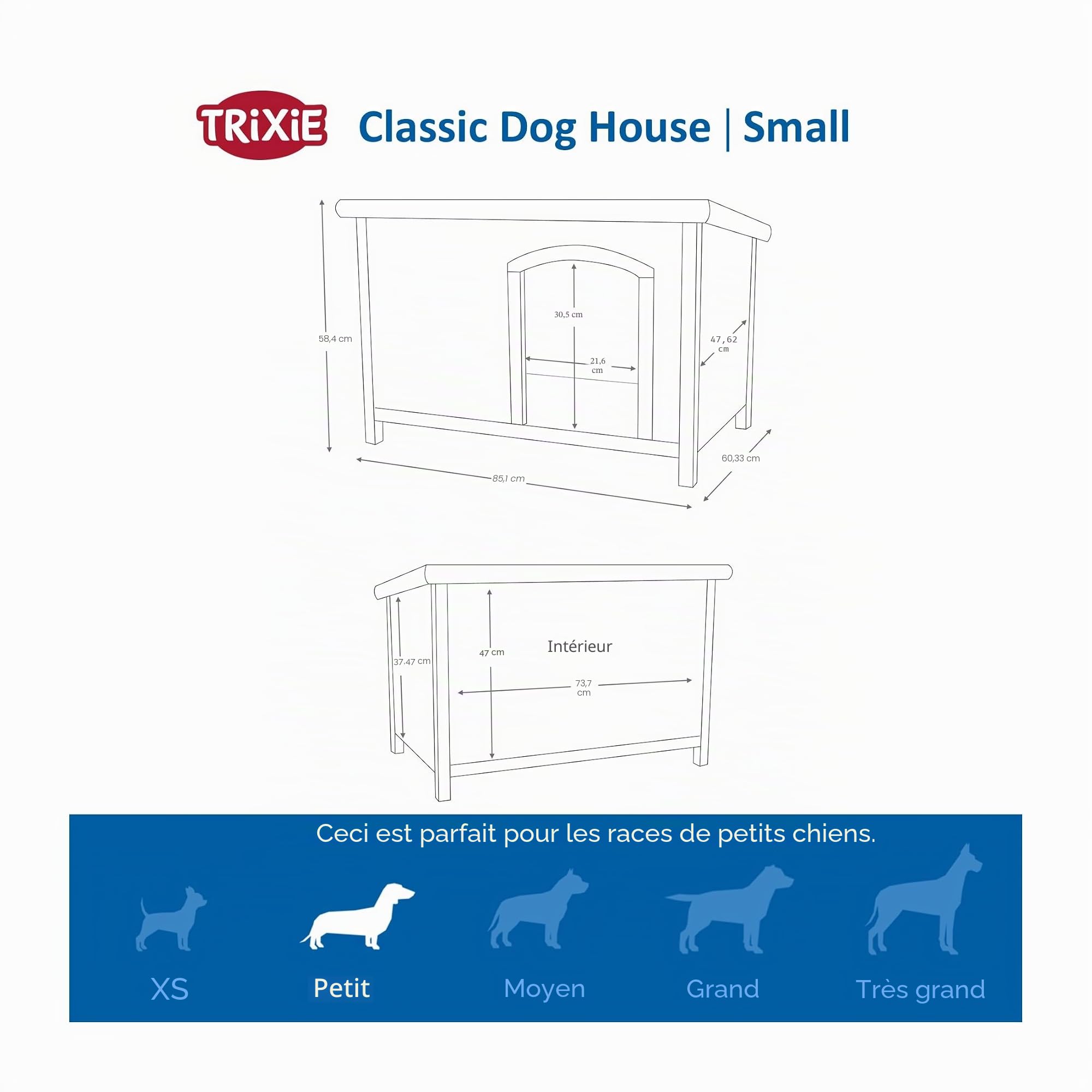 Natura Niche Classic à Toit Plat pour Chiens Gris Taille S-M 85 x 58 x 60 cm