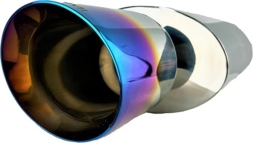 NETAMI Silenciador de rendimiento de entrada de 2.5 pulgadas a salida de 4.5 pulgadas, ovalado de acero inoxidable con punta azul quemada de 4.5