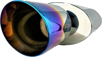 NETAMI 2.5 inch Inlet to 4.5 inch Outlet Performance Muffler Stainless Steel Oval w 4.5" Blue Burnt Tip