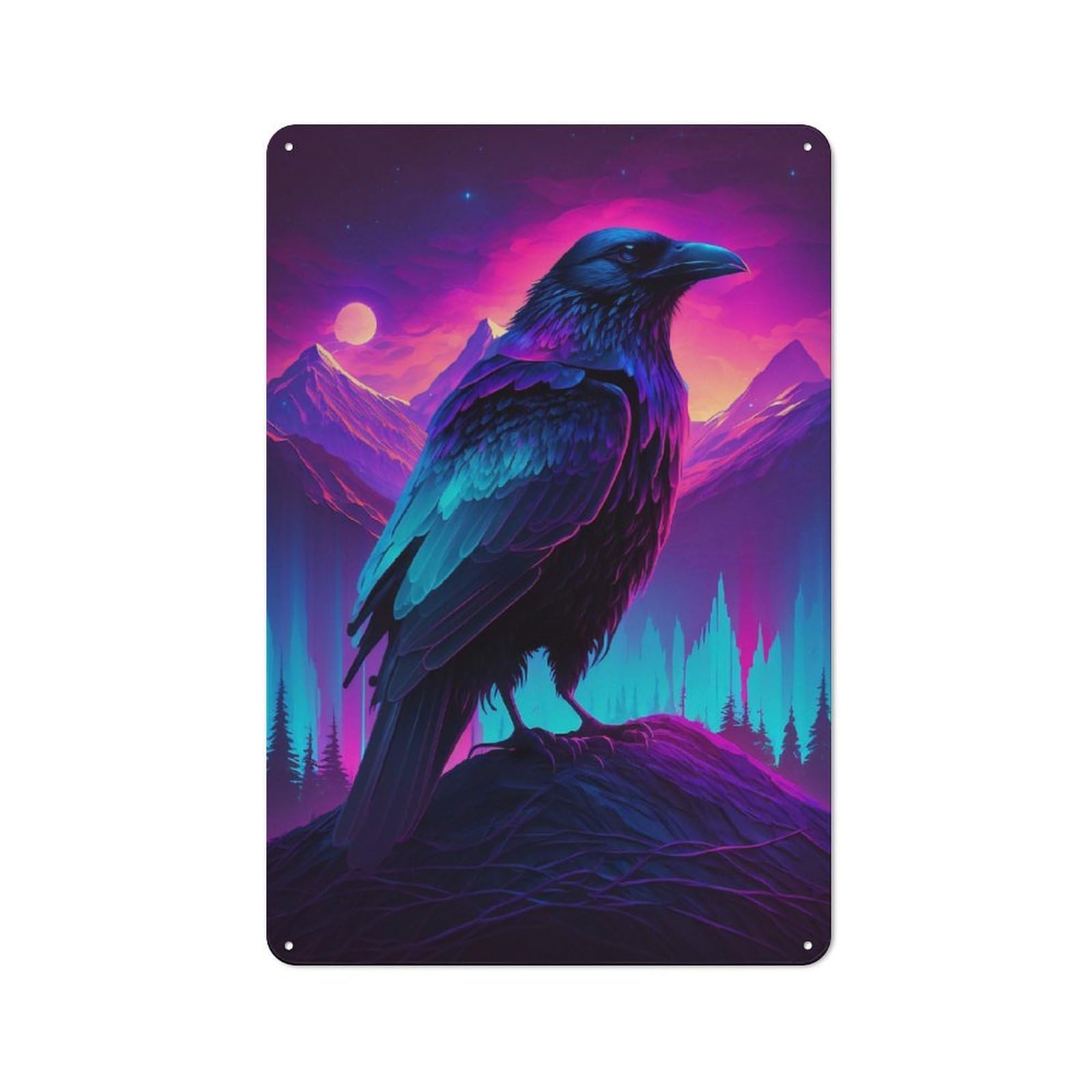 Junmoney Synthwave Raven Vintage Cafe Metal Sign 30X20cm Featuring Bistro Wall Plaque For Tea Room, Shop Wall Or Breakfast Area
