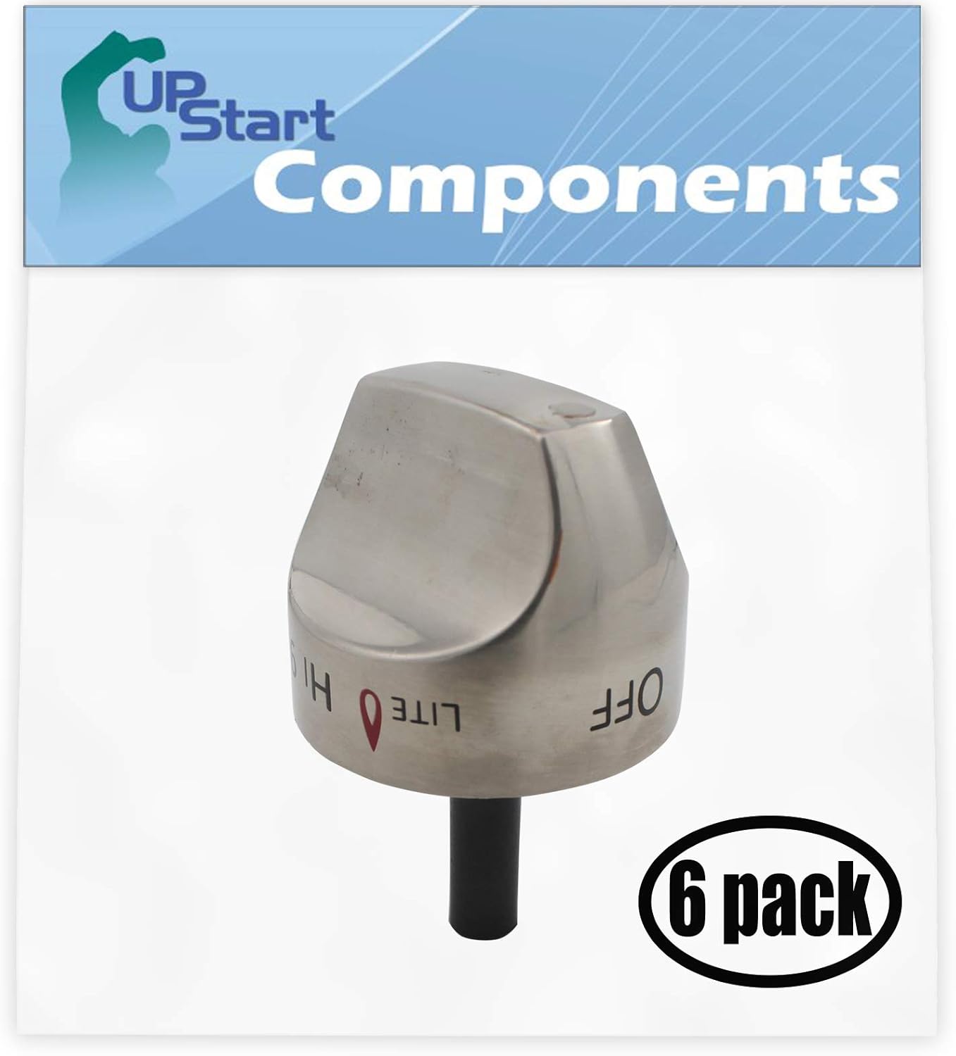 UpStart Components 6 Pack Replacement Control Knob Assembly WB03K10265 Stainless Steel for General Electric C2S980SEM1SS Dual Fuel Range