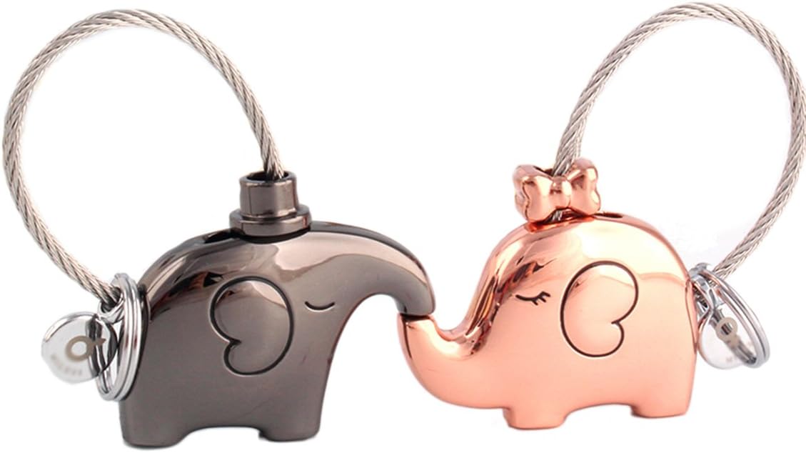 iSuperb 1 Pair Fantastic Kissing Elephants Couple Keychains Valentine Gift Love Token 0.98 with Gift Box (Black and Rose Gold)