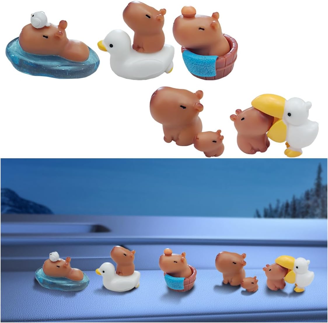 smilfuy 6PCS Car Dashboard Mini Capybara Ornament, Mini Resin Animals Set, Cute Car Interior Decoration Accessories, Capybara Figurine Decor for Car Center Console, Room, Desktop (Capybara)