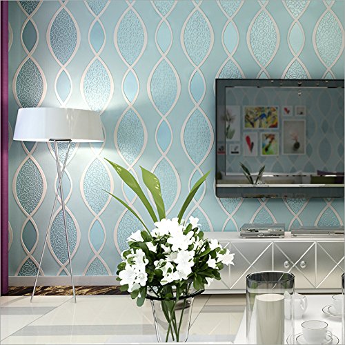 DAWEI 3D Geometric Curve Pattern Non-Woven for Living Room Wallpaper Roll Light Green Color 1.73â€˜W x 32.8'Lâ€™