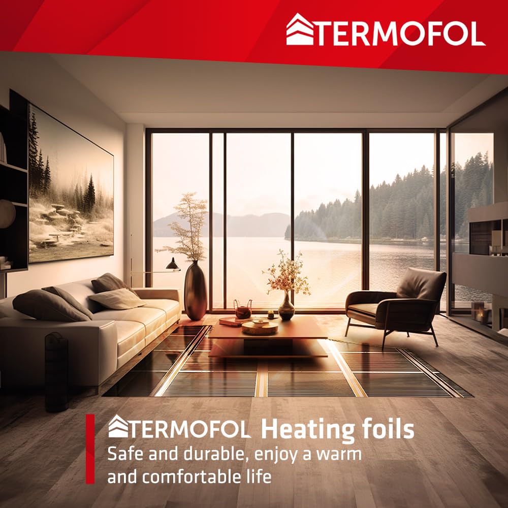Termofol Elektrische Fußbodenheizung Heizfolie 230V mit Thermostat H6 Schwarz - Leistung 220 W/m2 - Oberfläche 3m² - Fussbodenheizung Elektrisch Komplettset fur Fußboden Wand oder Deckenheizung