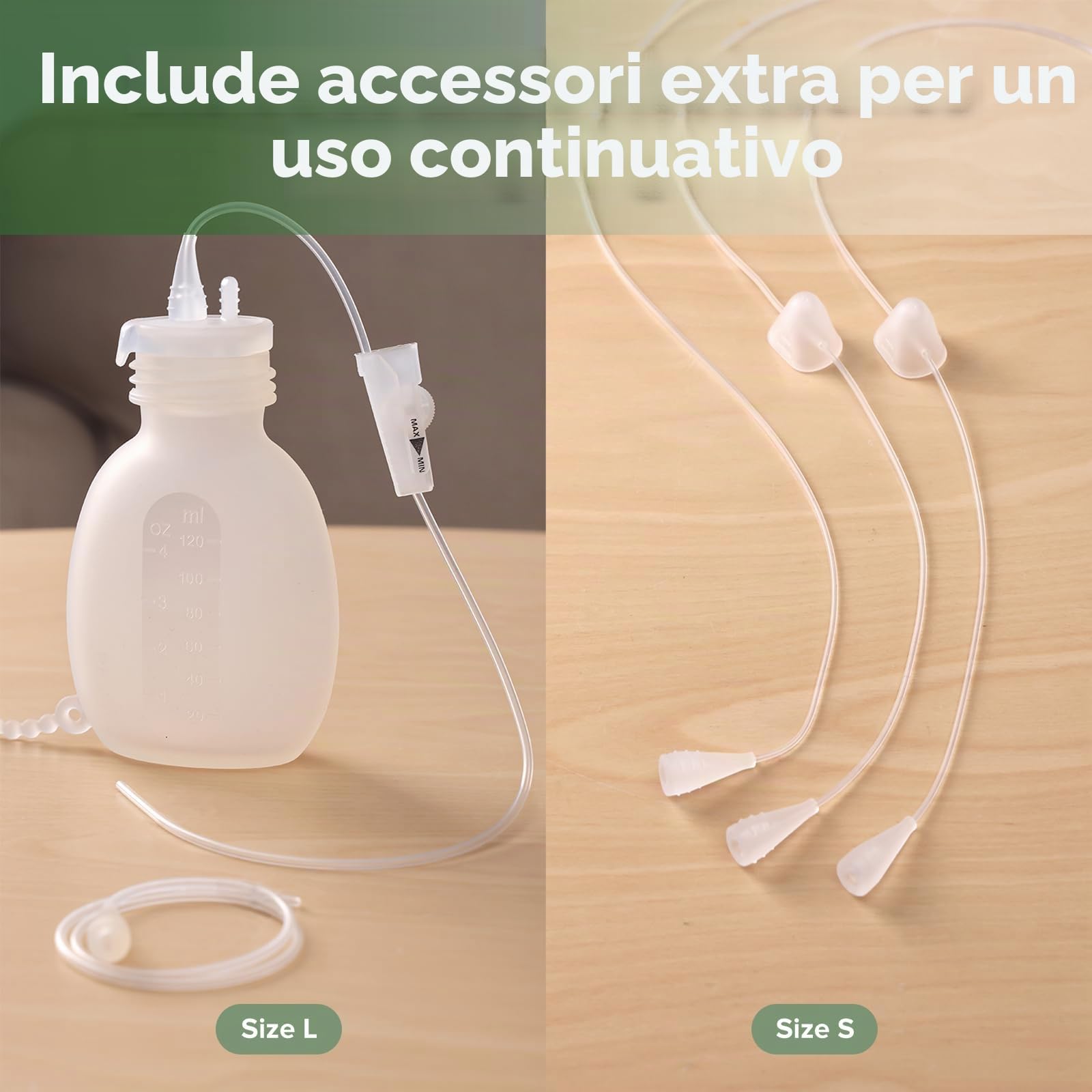 haakaa Sistema infermieristico supplementare per l'allattamento al seno, set di tubi per l'alimentazione del bambino in silicone e sacchetto, integratore al seno con controllo del flusso a doppio tubo