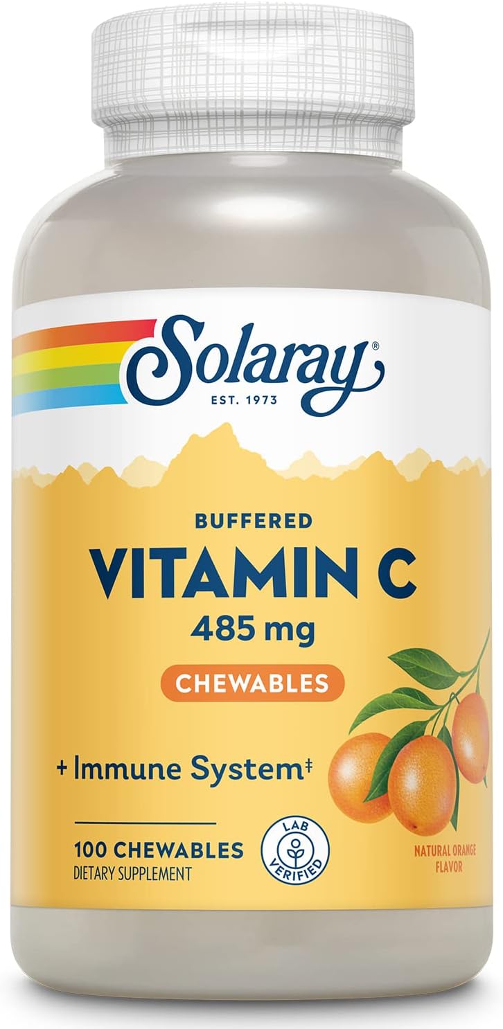 Chewable Vitamin C with Rose HIPS and Acerola Cherry - Buffered Vitamin C for Gentle Digestion - Immune Support Supplement - Natural Orange Flavor, 60-Day Guarantee, 100 Serv, 100 Chewables