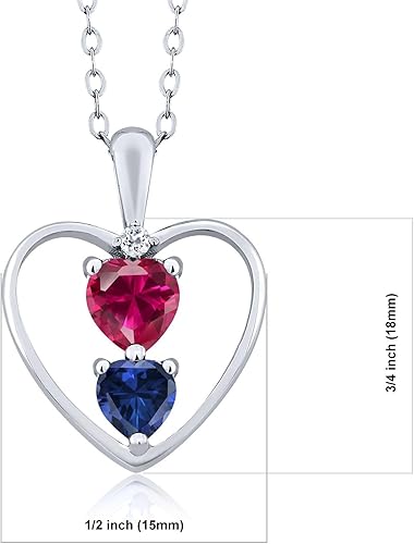 Miniatura 3 de Gem Stone King Collar con colgante de plata de ley 925 con zafiro creado en rojo rubí y topacio blanco para mujer