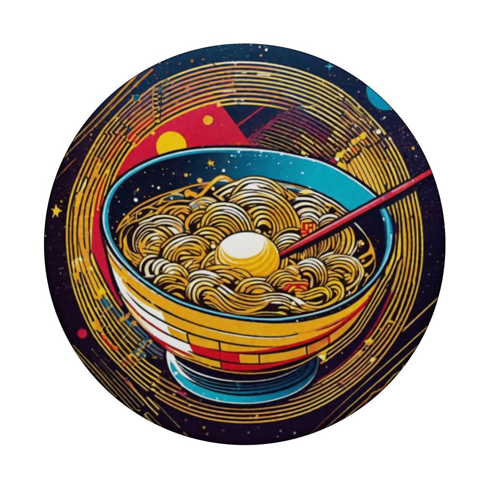 Retro Rave Festival Essentials Ramen Noodles Bowl PopSockets Swappable PopGrip, Black - Image 3