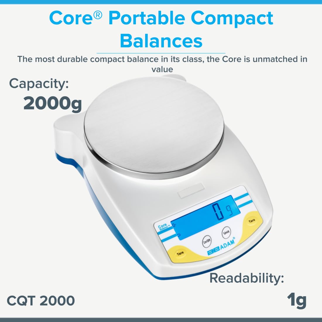 Adam Equipment QCT Core Portable Precisione Bilanciamento, 2kg Capacity and 1g Readability, 1