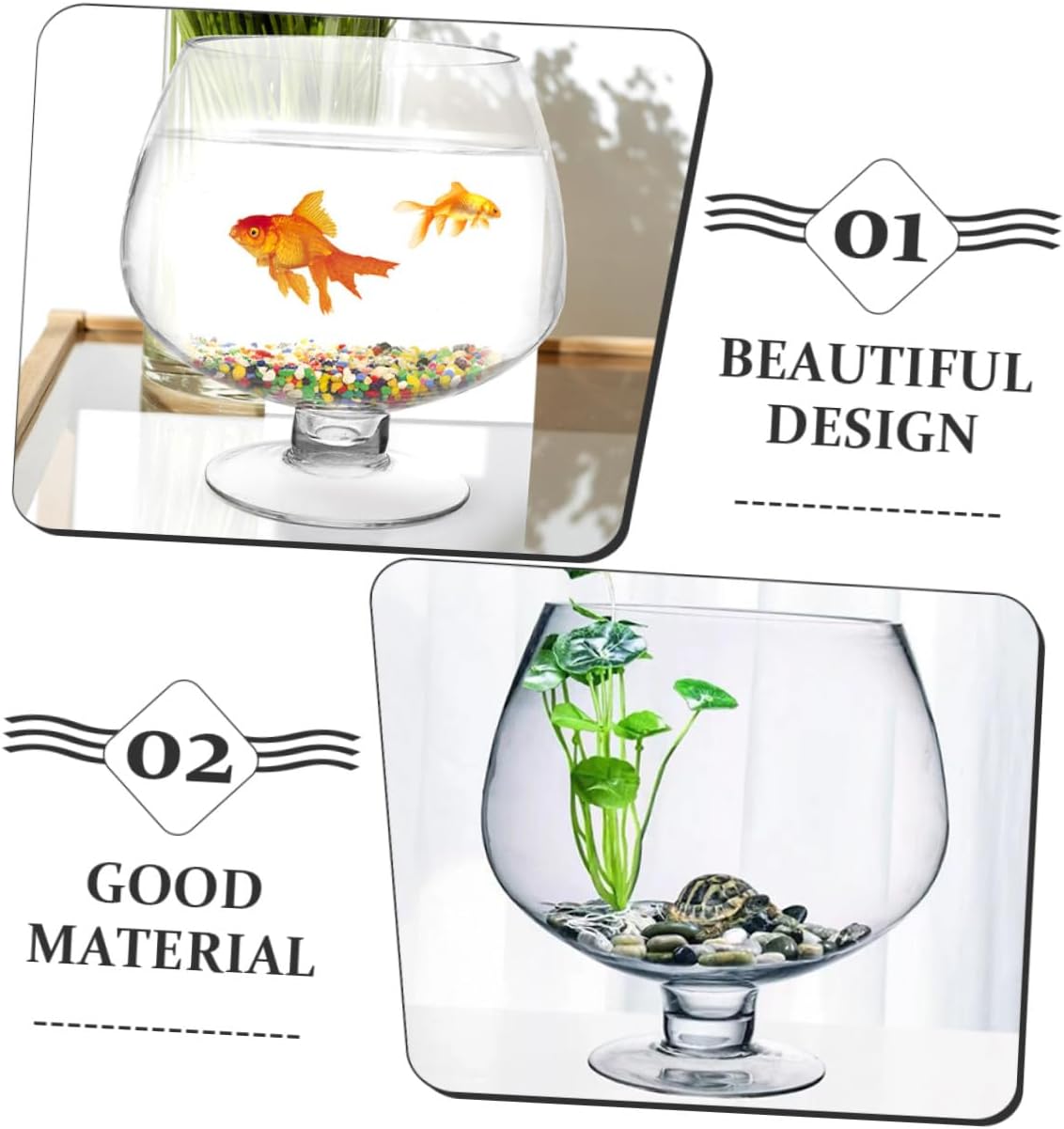Abaodam Glass Goldfish Tank Multi-Function Desktop Aquarium 4000ml Hydroponic Plant Betta Fish Bowl Office Tabletop Decor