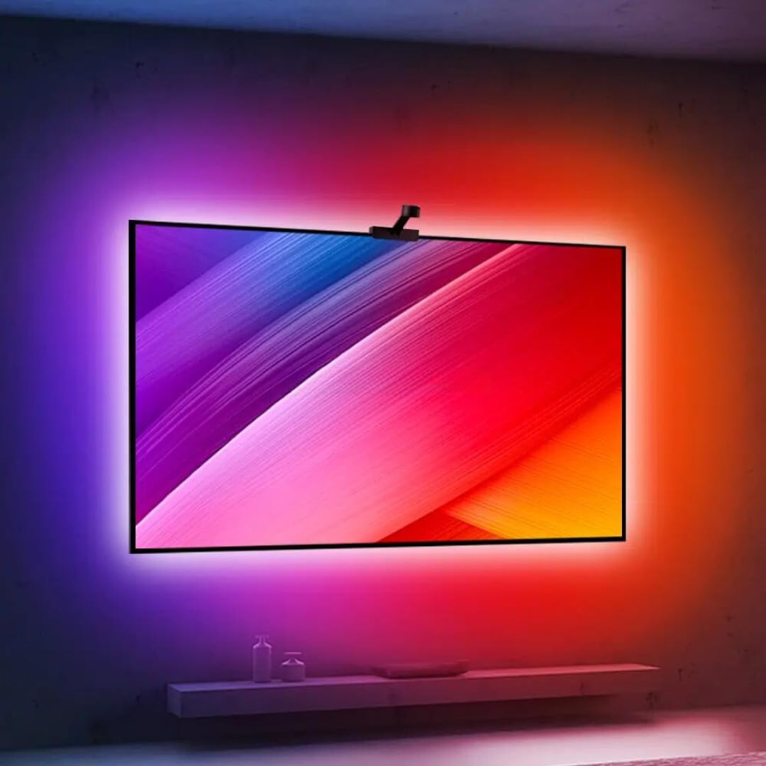 SPACE DOG Retroilluminazione TV LED Smart con fotocamera, sincronizzazione per TV da 140-165 cm, lunghezza 3,8 m, striscia LED TV Wi-Fi RGBICW, controllo vocale e app (3,8 m (per TV da 140-165 cm))