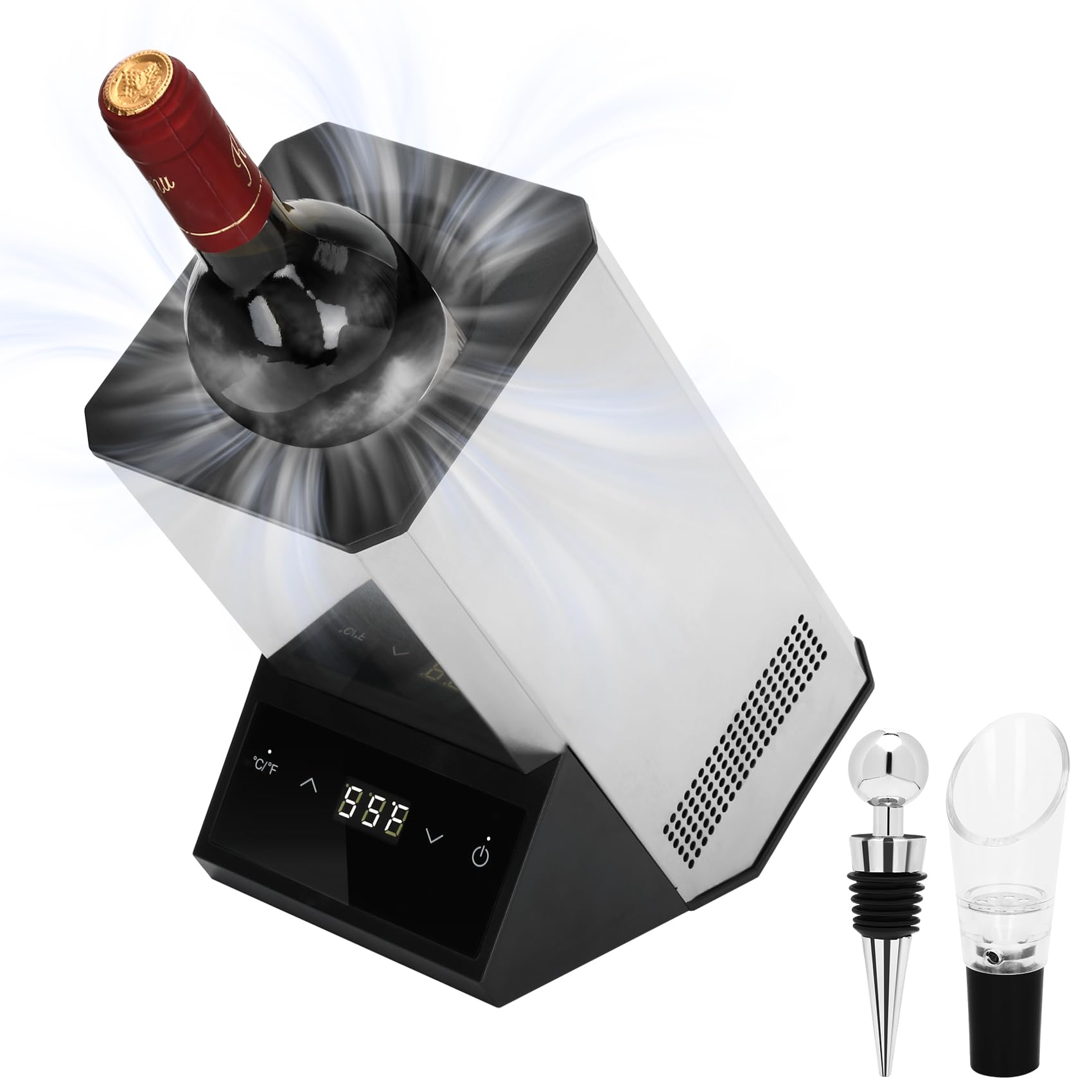 Photo 1 of Mokemok Electric Wine Chiller Single Bottle - 24H Iceless Portable Stainless Steel Wine Chiller Cooler for 750ml Wine/Champagne, Multi-Scene Vino Accessory for Kitchen/Bar/RV for Wine Lovers