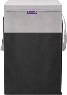 PrettyKrafts 35 L Non Woven Rectangular Foldable Large Laundry Bag/Basket With Lid & Handles, Freestanding Clothes Storage Organizer for Bedroom, Dorm (30x30x40cm, Black, Set of 1)