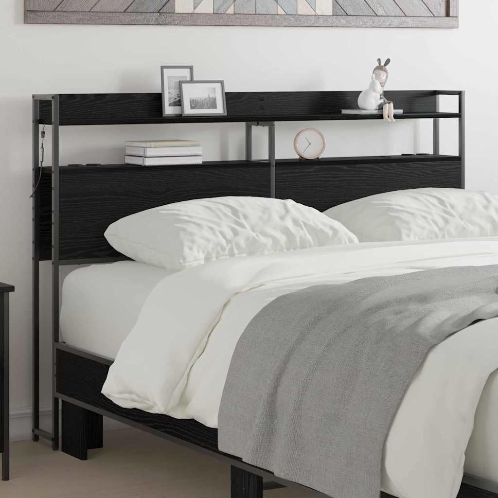 Lumanois Tête de lit de Rangement Chêne Noir Bois d'ingénierie Têtes et Pieds de lit Noir,859695