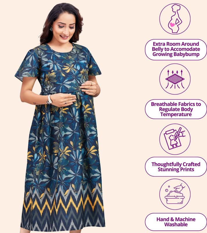 Image of RITIJYA Zipless Feeding Kurtis & Dresses for Women | Zipless Maternity Wear Gown Pregnancy Dress for Nursing Mothers | Viscose Rayon | Stylish & Comfortable | S to 4XL | Washable & Durable