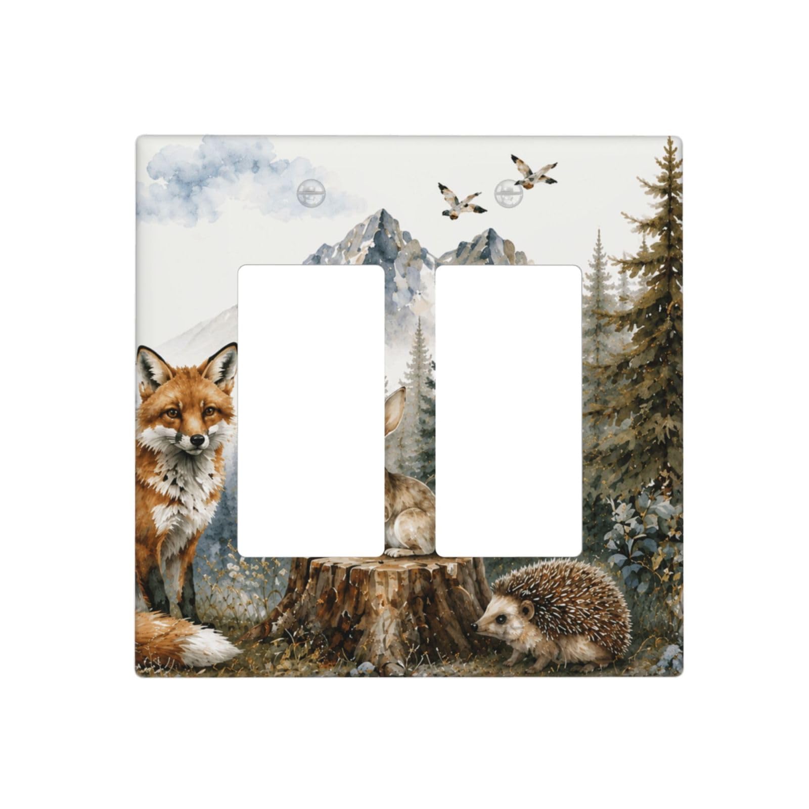 Xuejiaku Decorative Outlet Covers Watercolor Forest Animal Fox Rabbit Hedgehog 2 Gang Light Switch Cover Plate Double Rocker Wall Plate Gfci Switchplate Faceplate for Nursery Bedroom Home Decor