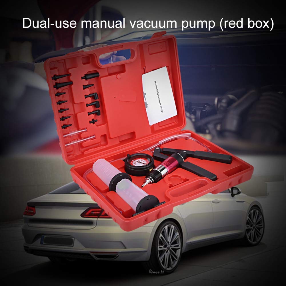 Kit Profesional de Purga de Frenos, Manómetro con Bomba de Vacío Manual, Herramienta de Reemplazo de Líquido de Frenos con Adaptadores