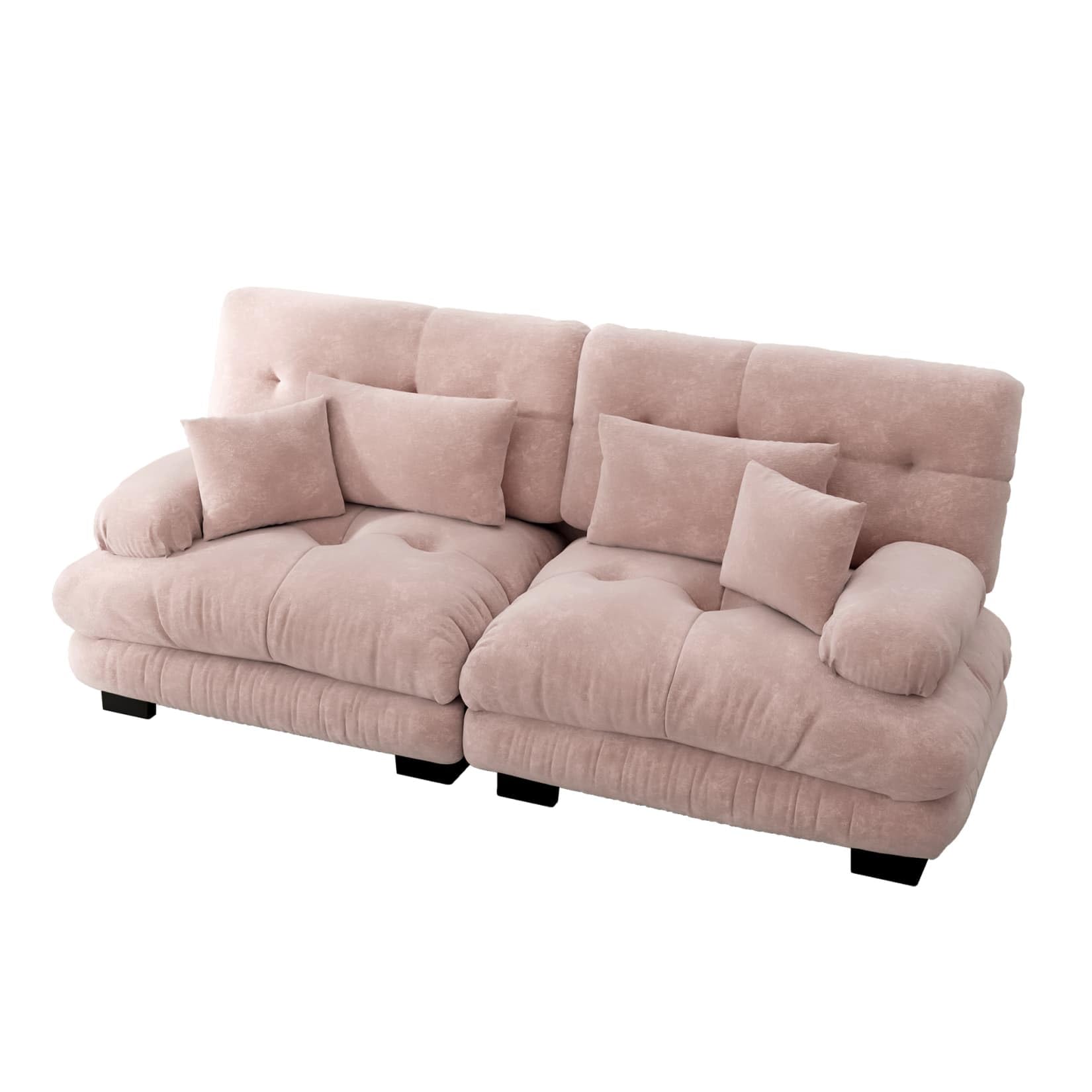 EURHCIO Canapé d'angle Modulable,Canapé 2 Places Salon en Chenille,avec Coussin et Accoudoirs Rembourrés Circulaires,pour Salon,Bureau et Home Cinéma (Rose, 2places)
