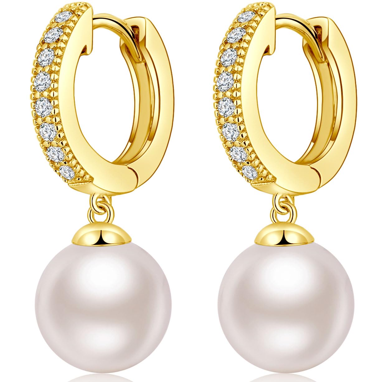 jiamiaoi 18Kt Weißgold plattiert Perlenohrringe Silber 925 Hängend, Perlen Ohrringe Damen Perlen Ohrhänger, Creolen mit Perle 8mm-10mm