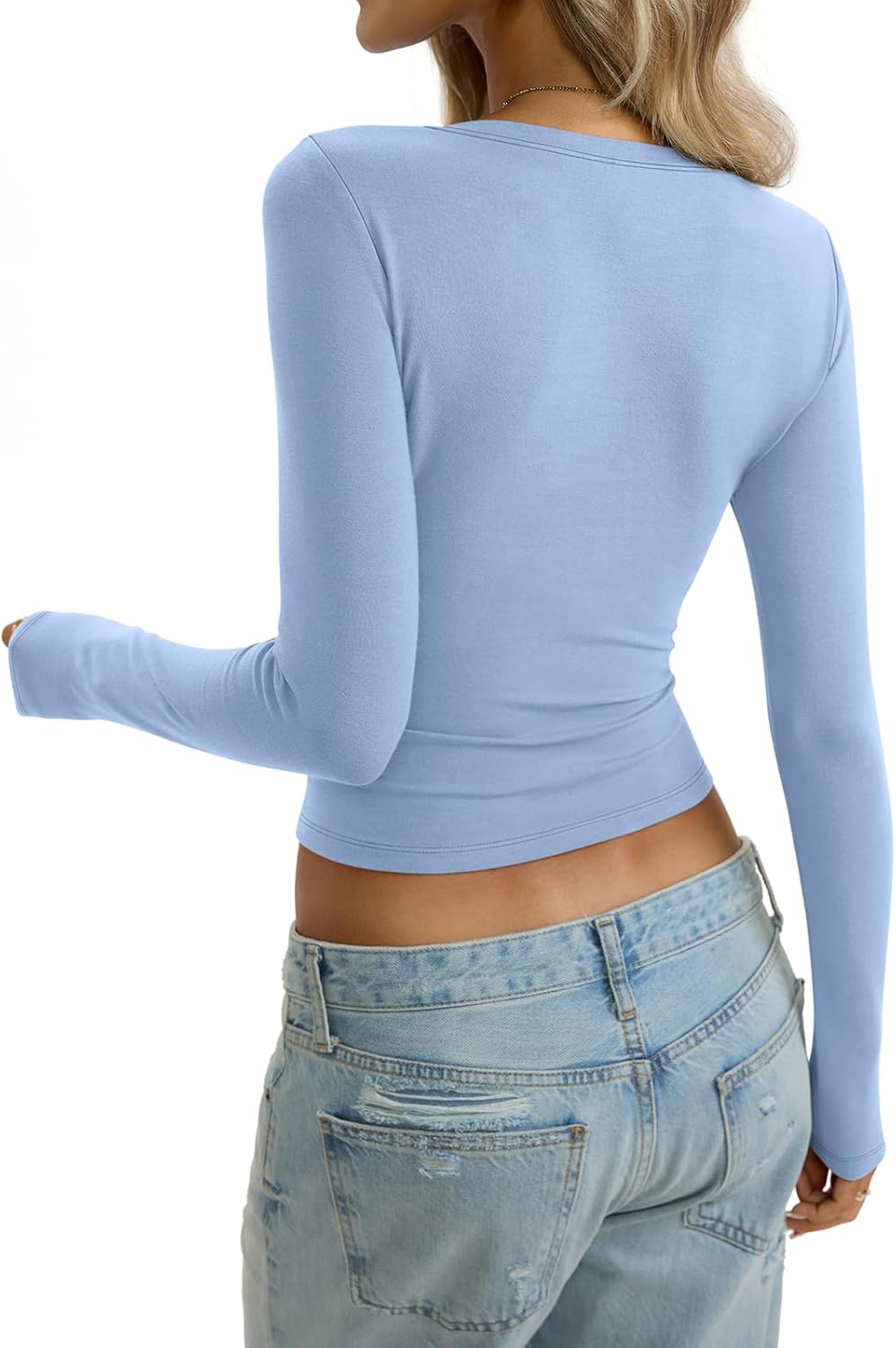 Womens Cotton Long Sleeve Shirts Wide Round Neck Fitted Tops Basic Going Out Crop Outfits Fall Undershirts 2026 - Image 6