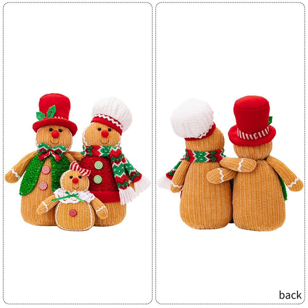 Eforcase 3 figuras navideñas de peluche de hombre de jengibre con sombrero y bufanda, adorno de muñeca de hombre de jengibre, decoración del hogar, ventana de Navidad, bandeja escalonada, decoración