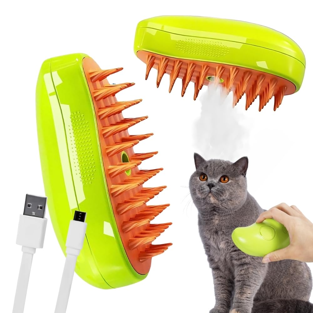 Cepillo de Vapor 3 en 1 para Gatos y Perros, Elimina Pelo Suelto, Desenreda Nudos, Masaje Relajante, Para Pelo Largo y Corto, incluye USB y Depósito Agua