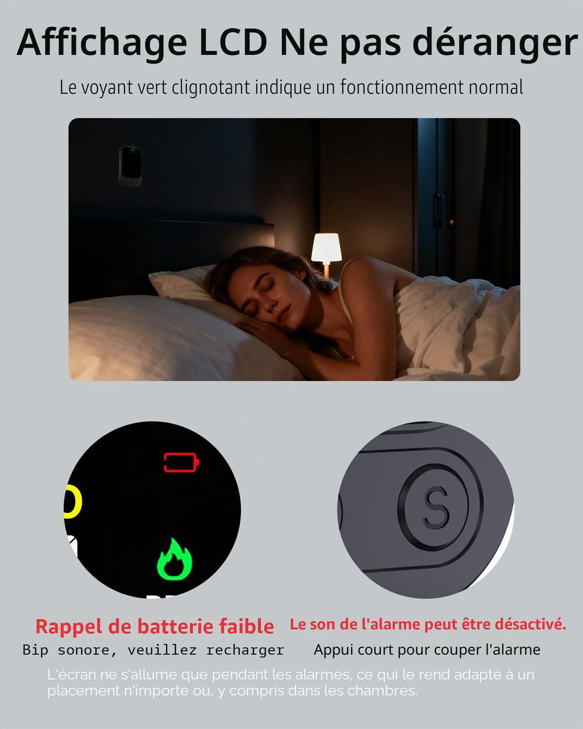Détecteur de monoxyde de carbone portable 3 en 1, détecteur de monoxyde de carbone rechargeable avec affichage de la température et de l'humidité, portable pour la maison, la caravane, le