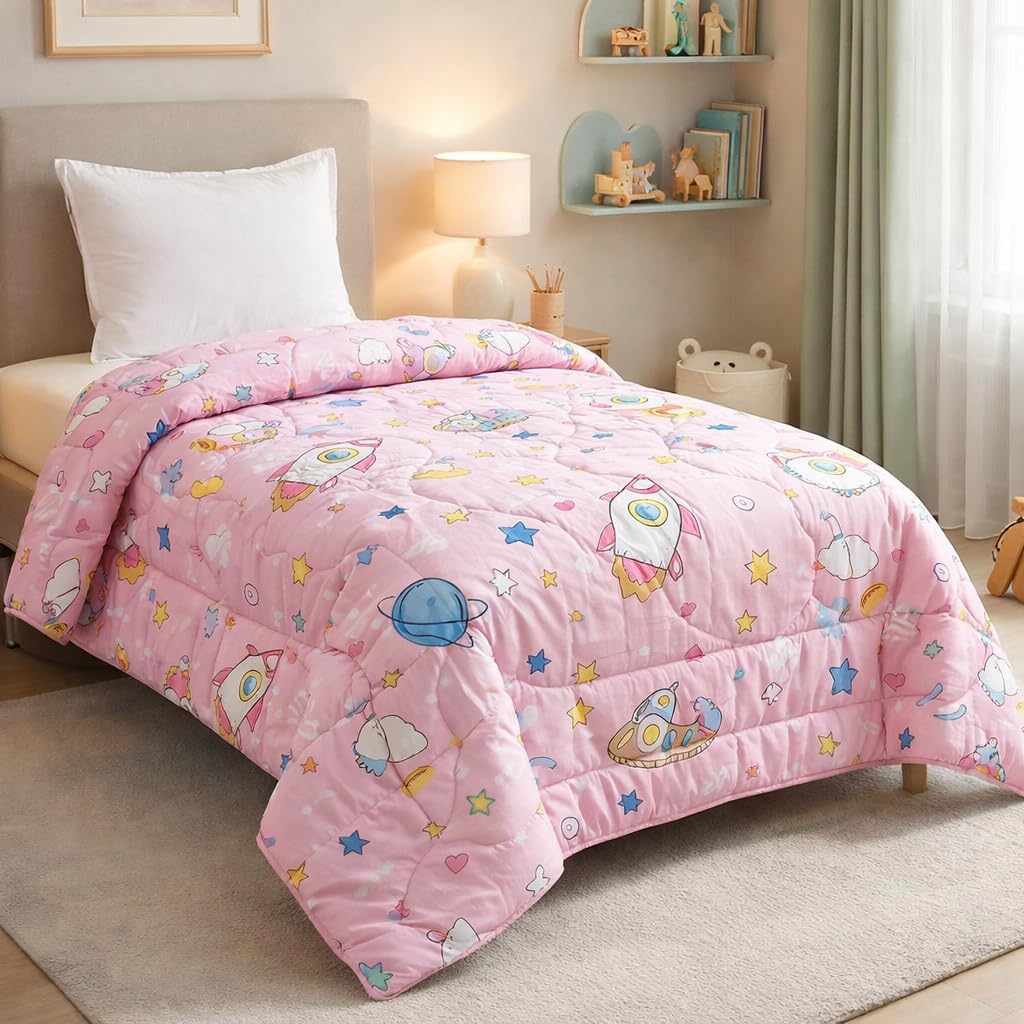 Aroma Brand Microfiber All Seasons Collection Single Bed Kids Bed Blanket | Cartoon Printed Dohar for Kids Boy & Girls | Soft Children Comforter | All Seasons Blanket (60 x 90 in) (Pink Spaceship)-image-45