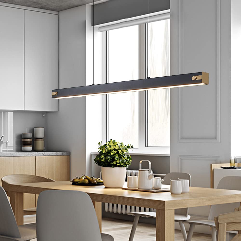 Lampadario lineare a LED in Metallo Nero, lampadario da soffitto per Isola Cucina, Illuminazione Bar, 3 modalità di Colore, lampade a Sospensione per Sala da Pranzo, Tavolo da Bili