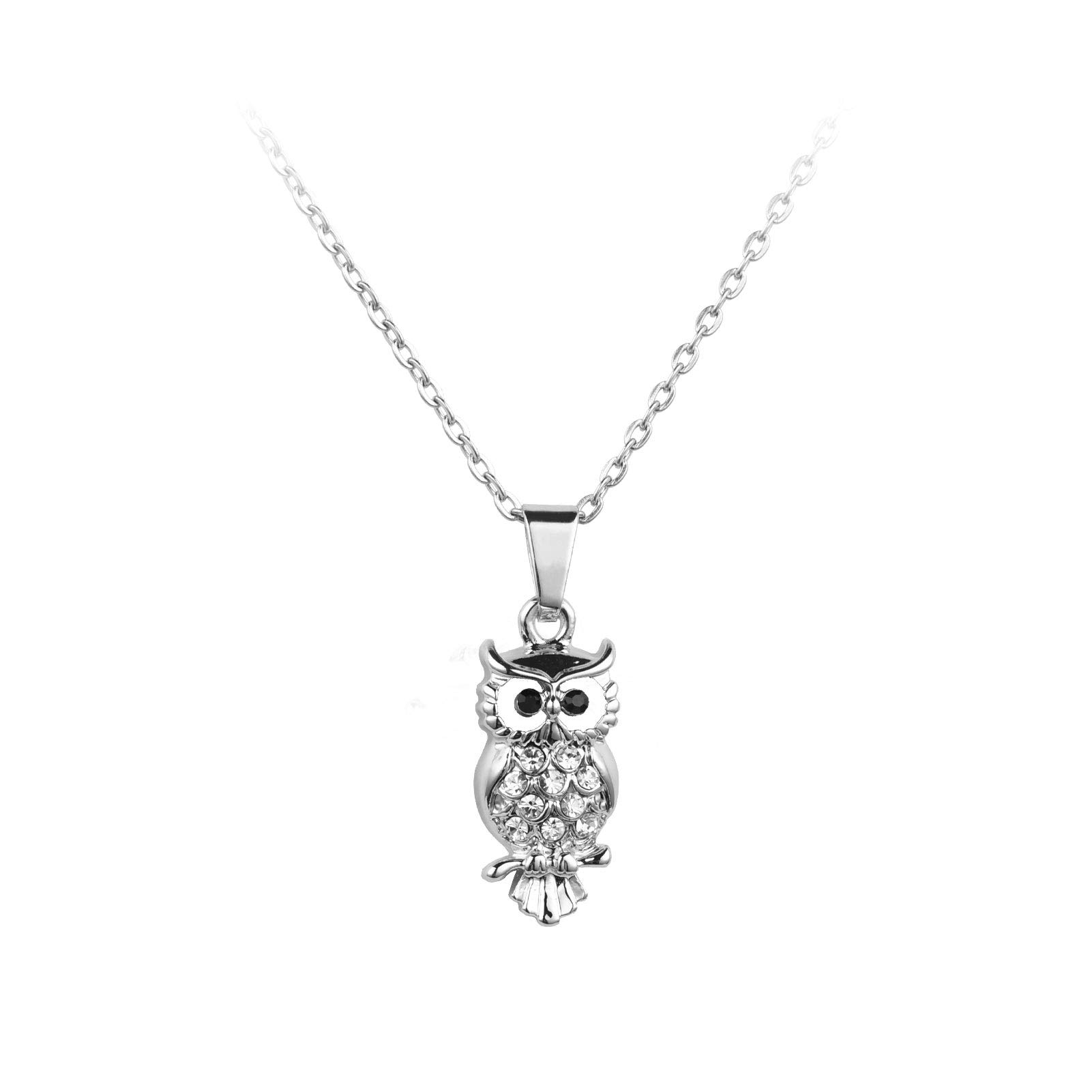Owl Necklace for Women Black Eyes Wisdom Smart Animal Bird Birthday Pendant CZ Cubic Zirconia