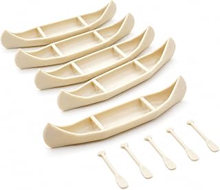 LUOZZY 5 Sets Miniature Canoe Model Light Wood Boat Figurine