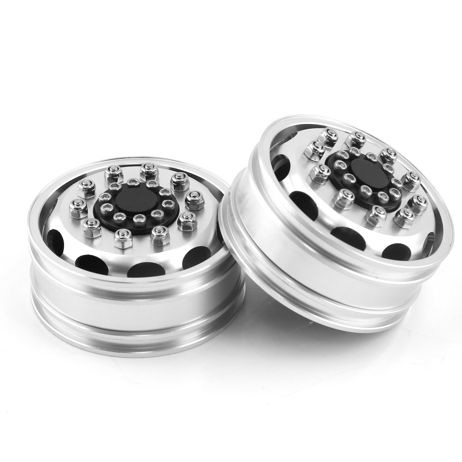 2Pcs Aluminum 10-Spoke Front Wheel Rims For 1/14 Tamiya RC Tractor Truck – Silver, 47x20mm