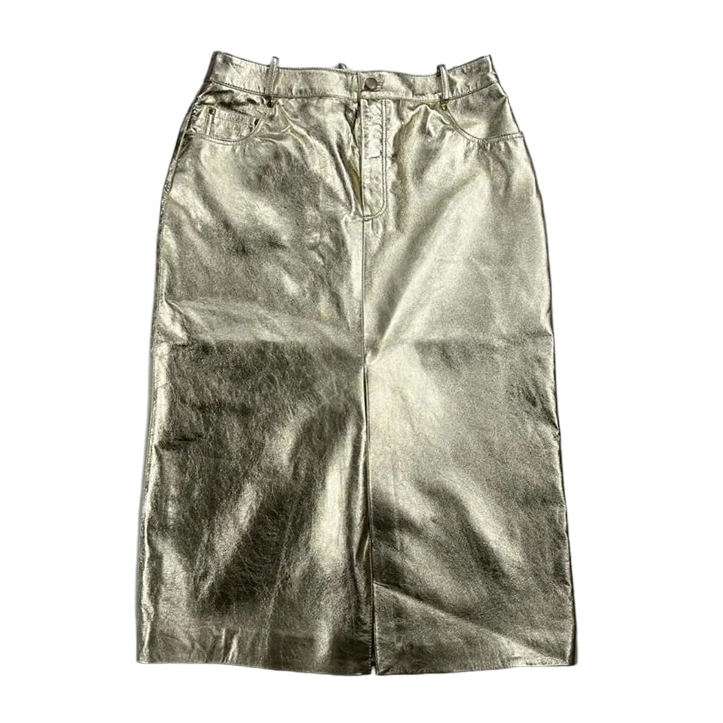 Women Genuine Leather Skirt Slim Fit Wrap Style Casual Front Split Midi Skirt