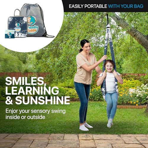 Image of Indoor Sensory Swing for Kids or Outdoor - Holds 300lbs, Double-Layer, & 360 Swivel, Calming Compression Therapy Swing Hammock for Kids & Adults with All Hardware - Sensory-Motor Toys & Gifts