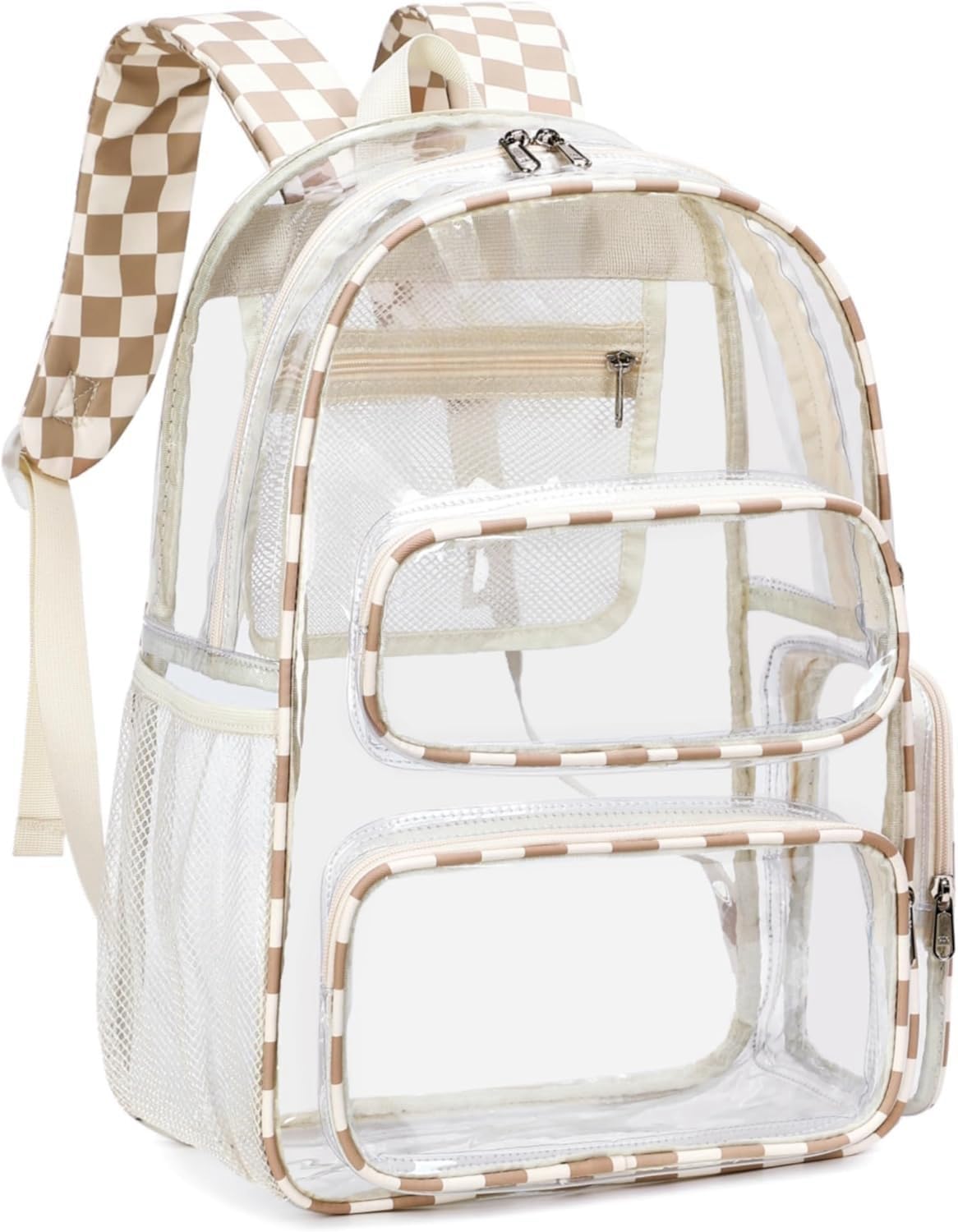 CAMTOP Clear Backpack Heavy Duty Transparent Bag See Through BookBag for Student School Work Festival Sport Travel (Khaki)