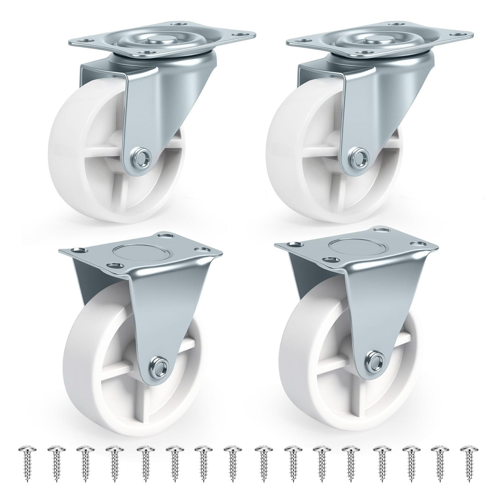 Nfbcxutkw 5 2 Inch Casters Set Of 4, 2 Rigid + 2 Swivel, White Pp
