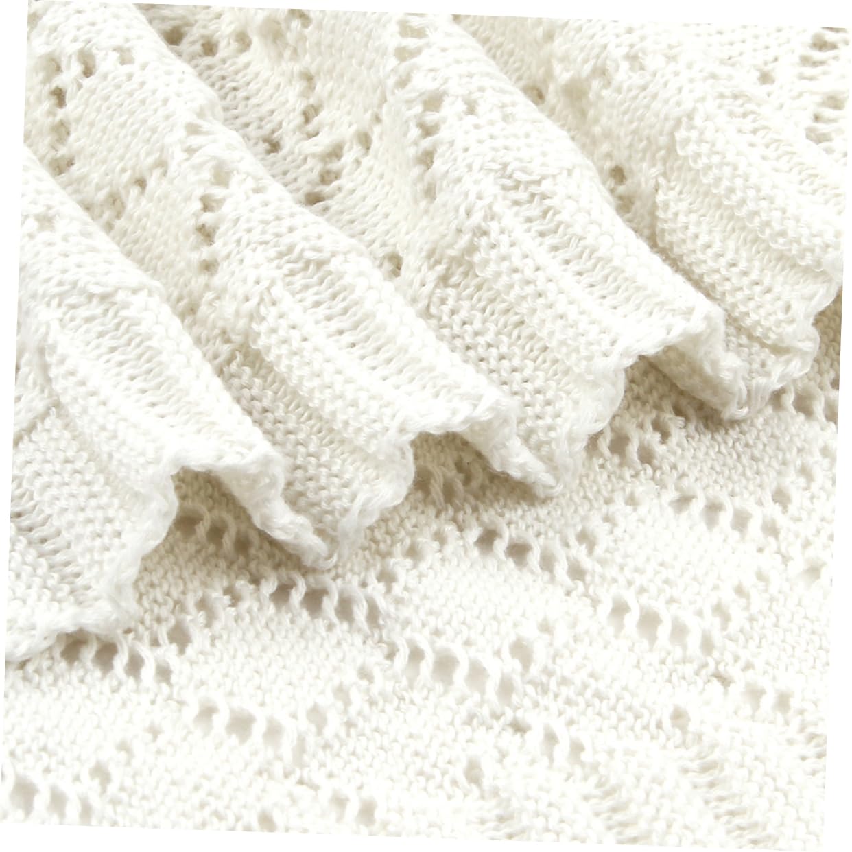 BESTonZON Coperta Neonata Invernale in Cotone Lavorato a Maglia Bianco | Sottile, Traforata, Uso Indoor per Inverno, Finitura Intrecciata Adatta al Bebè